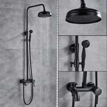 Load image into Gallery viewer, Bronze Black Bathroom Shower Faucet Mixer Wall Mount 8" Rainfall Shower Set Mixer Tap Brass Tub Spout Bath Shower Mixers
